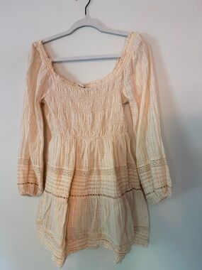 American Eagle Outfitters Cream Smocked Peasant Tunic